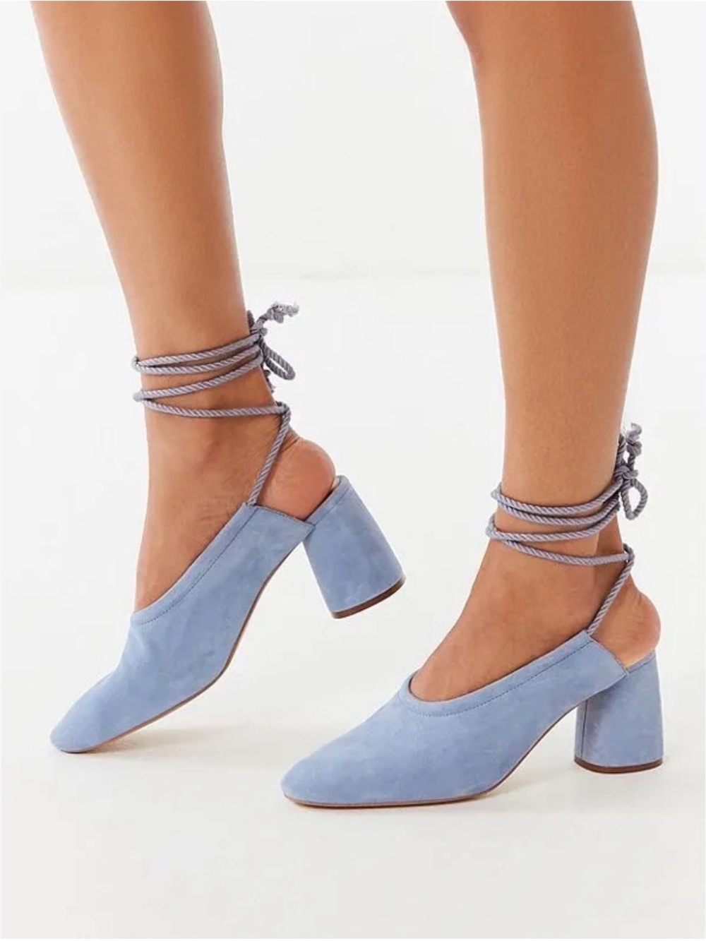 Urban Outfitters Astrid Blue Suede Strappy Block Heels 7.5